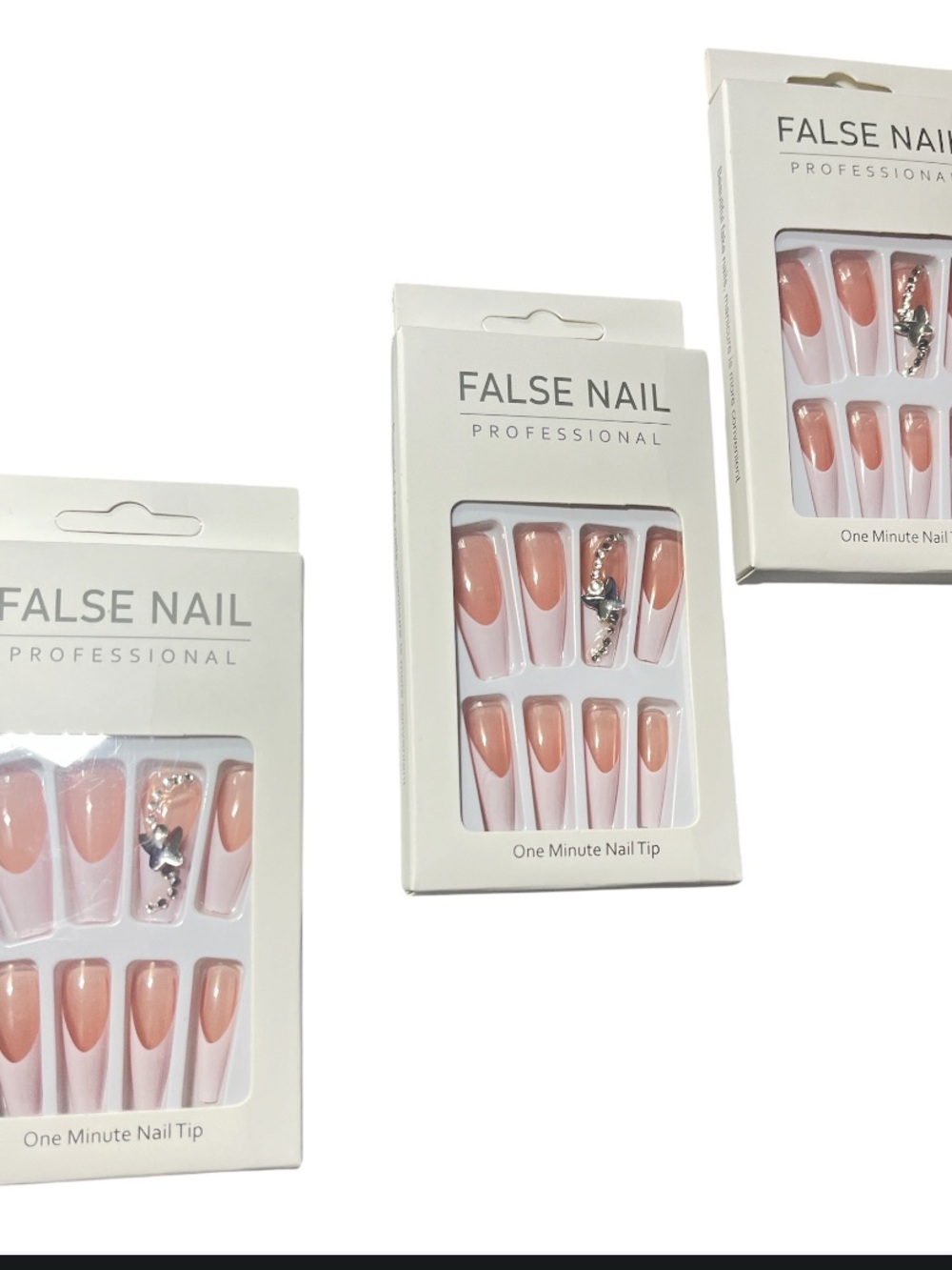 New Long French Tip Press-On Nails (3sets)
